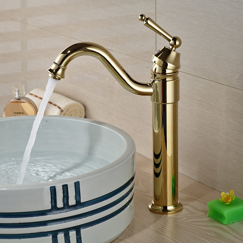 Фотография Deck Mounted Countertop Rotation Basin Faucet Single Lever Bathroom Hot and Cold Water Gold Mixer Taps