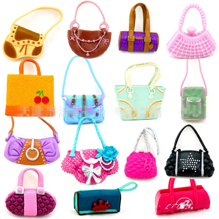 10Pcs/lot Factory Wholesale Fashionable Casual Bags For Barbie Dolls Mixed Styles Handbags Girl Birthday Gifts Free Shipping