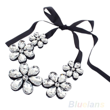 New Fashion exquisite Flower Ribbon Gem Petals charming Bib collar Necklace jewelry items 1GI3