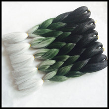 24inch 3 toned  jumbo kanekalon ombre 100g/pc synthetic braiding hair black+green+gray high temperature braids hair extensions