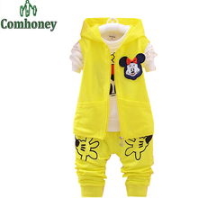 Minnie Mouse Summer Suit For Girl Coat+Pants+T-shirts 3 Piece Baby Boys Sport Suit 3 Color 2-5 Years Old Brand Kids Tracksuit