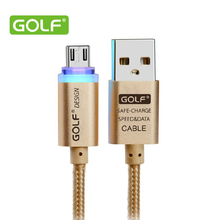 Golf Original Crystal LED light Micro V8 USB data Cable Metal Nylon cable 2 1A charger