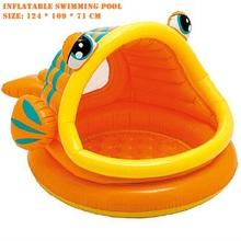 2016 Eco-friendly PVC Kids Baby Inflatable Swimming Pool Fish Mouth Open Baby Playing round Swimming Pool With Awning