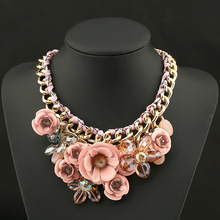 PINK Necklaces & Pendants Hot Sale Transparent Big Resin Crystal Flower Vintage Choker Statement Necklace Fashion Jewelry