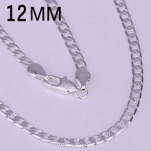 Fashion 925 Sterling Silver 10MM 12MM Solid Flat Men Chain Necklace Jewelry