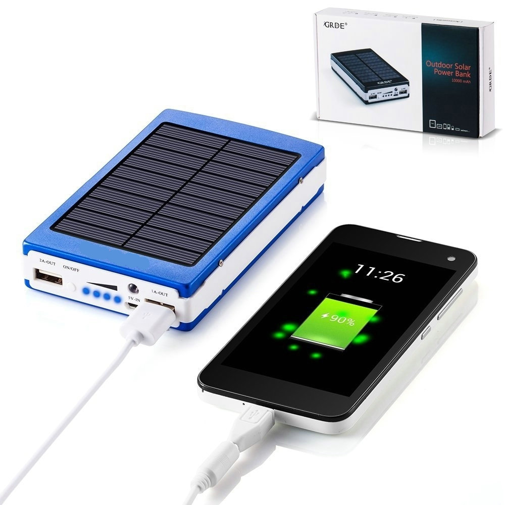 Blue HDD Solar Power Bank 12000mAh Mobile Phone Battery Charger Dual USB solar Panel for iPhone 6 6S Samsung Mobile Phone Blue HDD Solar Power Bank 12000mAh Mobile Phone Battery Charger Dual USB solar Panel for iPhone 6 6S Samsung Mobile Phone