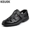 New Arrival Summer Men Hollow Dress shoes Classics Split Leather Breathable Sandals Slip resistant Flats Father