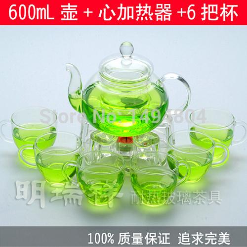 Glass Teapot 600ML Glass Tea Coffee Pot Tea Sets 6 Tea Cups Heat resistant Glass Teapot