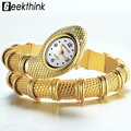 GEEKTHINK 2017 Brand Unique Design Snake Shaped Bracelet Style Watch Woman fashion ladies Diamond Ornaments Gfit