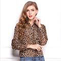Real New Blusas Femininas Body Women Blouses Leopard For Grain Design Sleeves Collar Single breasted Women