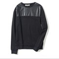 Autumn Women Charm Black Color Spring Hoody PU Patchwork Long Sleeve O Neck Pullover Hoodies
