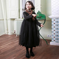 Korean Version Thickening Girls Winter Dress Plus Velvet Long Sleeve Black Kids Girls Princess Dress Mesh