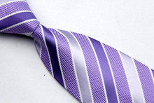 ST008 Fashion Jacquard Woven Silk Smooth Tie Gravata Purple White Stripes Neckties For Man Casual Business