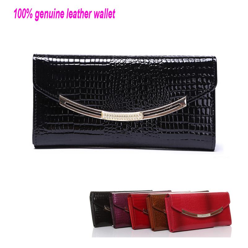2014  new crocodile pattern two-fold wallet female long design wallet genuine leather cowhide crocodile pattern day clutch