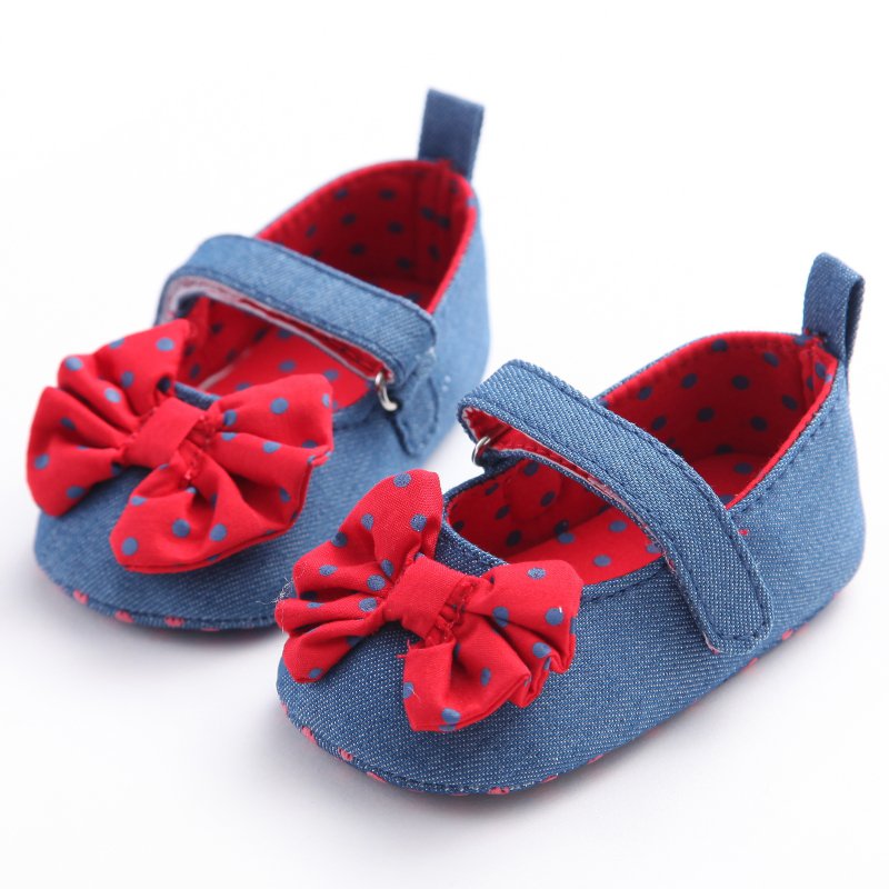 New Cute Baby Girls font b Shoes b font Dot Bownot Denim First Walkers Infant Casual
