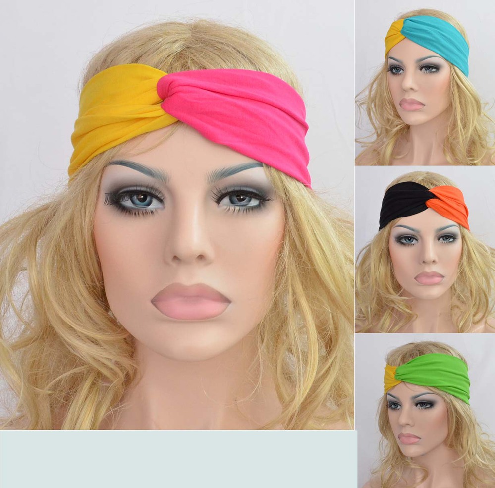 Twist knot headband stretch lycra turban ealstic hair band headbands two bright color style