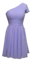 Simple dedign One Shoulder Short Sleeves bridesmaid dress Purple chiffon Dress For Wedding Party