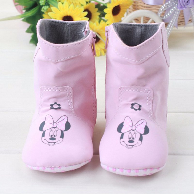 New Fashion Cute Sweet Pink Newborn Baby Mary Janes Minnie Shoes Infant Toddler Super Warm Girls Boots Booties