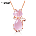 2016 Trendy 18K Rose Gold Plated Fashion Jewelry 3 5 Ct Natural Pink Quartz Kitty Pendant