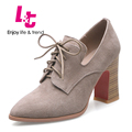 L T shoes women suede high heel decoration derby zapatos mujer feminino pointed toe schoenen vrouw