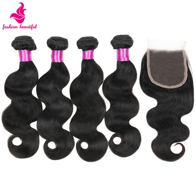 Brazilian Virgin Hair With Closure 4/5Pcs Lot Hair Bundles With Lace Closures 6A Brazilian Unprocessed Virgin Hair Body Wave