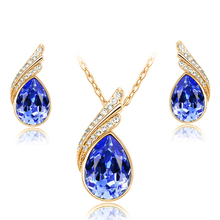 Fashion Austria Crystal Water drop Leaves Earrings necklace jewelry sets Classic design yellow Gold plated women gift g202