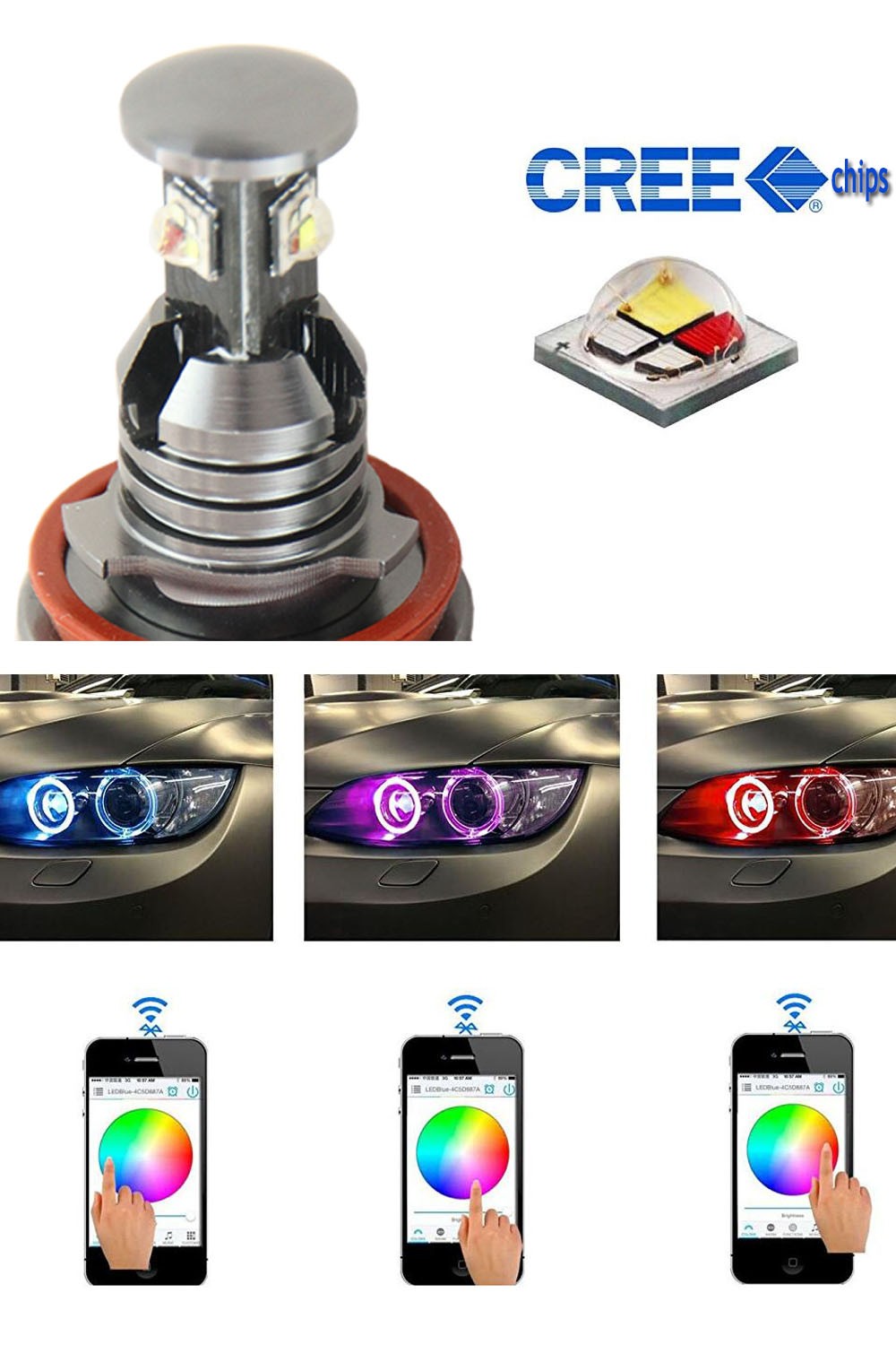 72w H8 Rgb Color Change Wifi Control Led Angel Eyes Halo