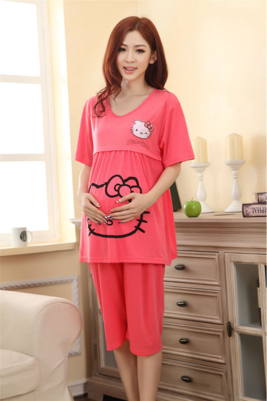 Hello kitty Gray women clothing maternity wear summer dresses for pregnant nursing clothes breast feeding maternity sleepwear 10