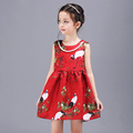 Brand Designer Fashion 2016 Floral Print Summer Beading Clothing Girls Dresses Flower Princess Vestidos Kids Clothes