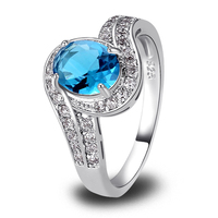 Free Shipping Blue Topaz 925 Silver Ring Size 8 Handsome Bright Oval Cut New Fashion Jewelry Gift For Women Wholesale