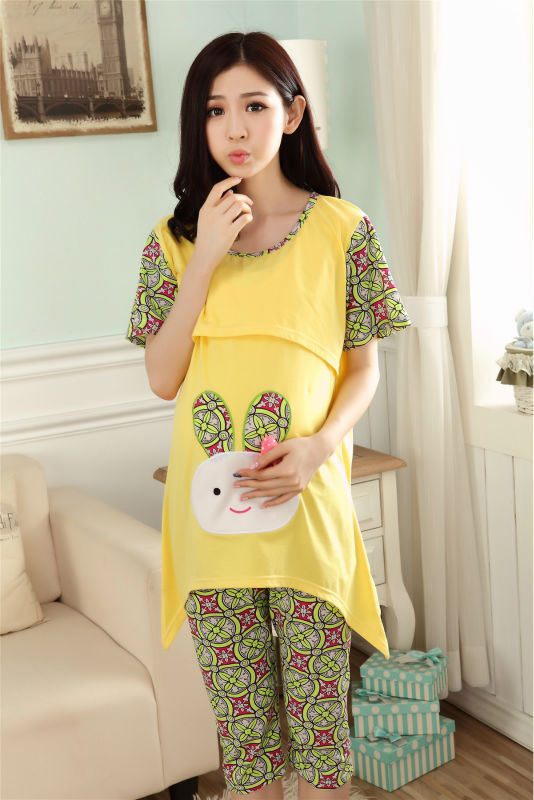 Lovely Rabbit clothes for pregnant women maternity nursing japamas nightwear lactation clothes breastfeeding top for pregnancy 6