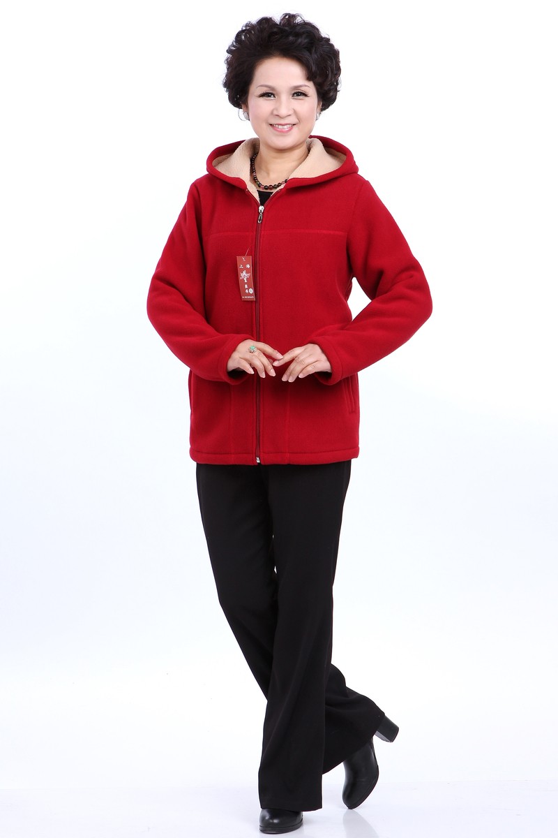 Winter Middle Aged Womens Hooded Imitation Lambs Fleece Jackets Ladies Warm Soft Velevt Coats Mother Overcoats Plus Size (8)