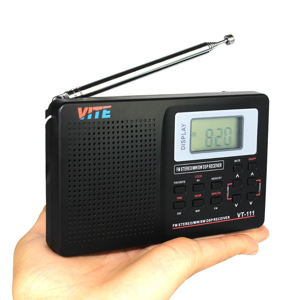 VITE VT-111 Portable DSP FM Stereo/MW/SW/LW/TV Radio Multiband Radio Receiver Digital Alarm Clock F9201B