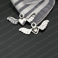(23722)Fashion Jewelry Findings,Accessories,charm,pendant,Alloy Antique Silver 28*10MM Heart angel wings 50PCS