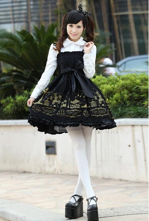 2015 Sweet Love Lolita Gothic dress sleeveless braces female girl Cosplay costumes Retro skirts