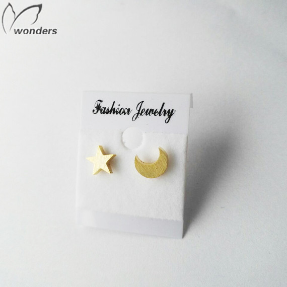 2015 Stainless Steel Silver Gold Plated Kids Gift Moon And Star Earring 10pairs/lot Free Shipping