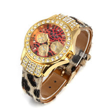 2016 Fashion ladies watch, leopard grain band, gold and silver set auger dial,