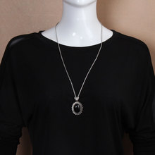 Fashion Retro Silver Ellipse Black Jewlery Girls Long Sweater Necklace BS88