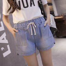 2016 New Elastic Fat Mm Casual Pants Female Waist Loose Size Haren Denim Shorts Wide Leg Pantswomen Jeans