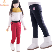 2015 NEW girls winter windproof pants children’s warm plus velvet & down trousers thicken design retail, C203