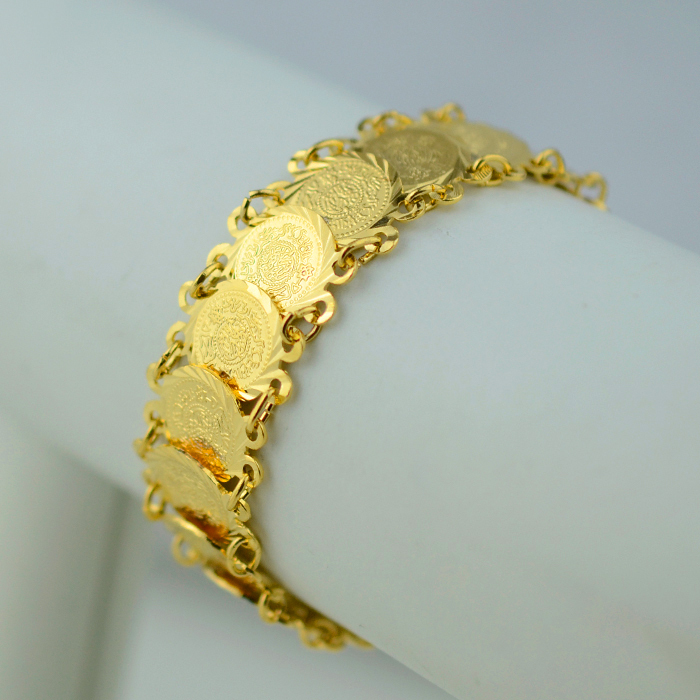 Islam coin bracelet 18K gold plated filled hand chain bangle women Wholesale muslim arab middle east