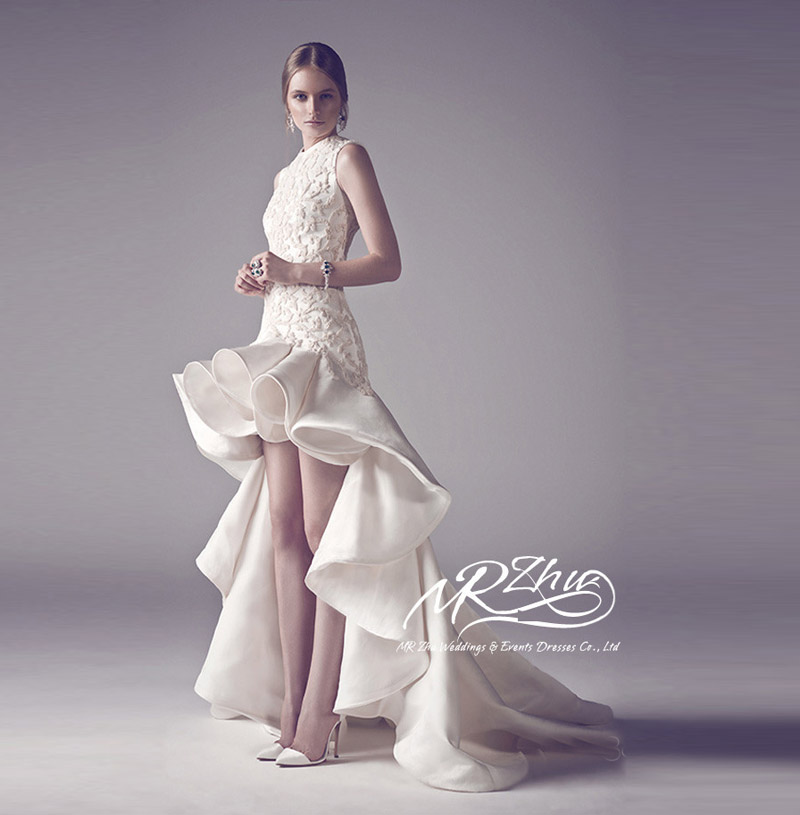 Vestido De Novia 2015 New Unique Designer High Low Stain Ruffled