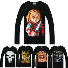 Mens Skull Wolf 3D Print Long Sleeve Casual T-shirt Cotton Crew Neck Tops Tee