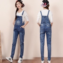 Women Fashion Denim Jumpsuits 2016 Autumn Solid Slim Pocket Jeans Overalls S-2XL