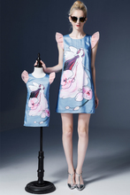 Character Print Mother And Daughter Dresses Family Look Dress Women Girl Pink Blue Dress Parent Child Girls Party Dress