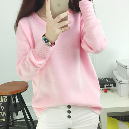 2016  Women Winter Sweater O-neck Sweater Solid Color Long Sleeve Knitted Sweater Pullovers Casual Loose Sweaters Pull Femme