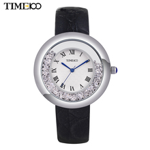 TIME100 Women’s Quartz Watches Black Leather Strap Flowing Crystal Big Dial Roman Numeral Ladies Wrist Watches For Women