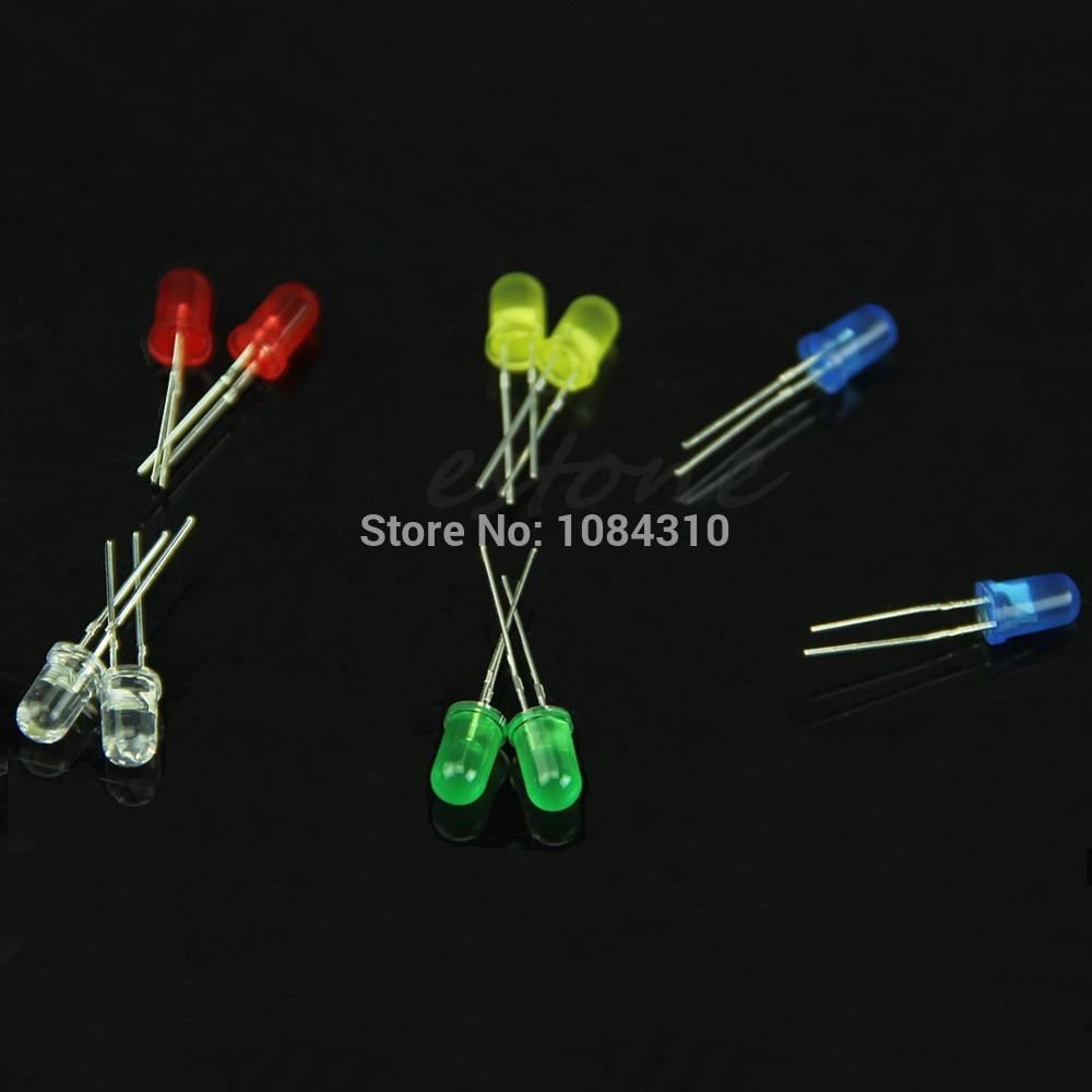 100 pcs 5mm LED Light Diffused White Yellow Red Green Blue Assorted Superbright LEDs Set