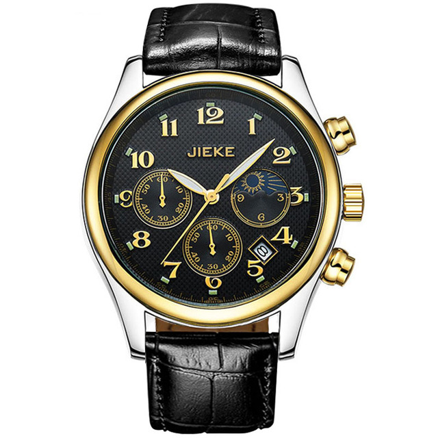 Люксовый Бренд JK Черный Часы Мужчины Кожа Reloj Hombre Кварцевые Спорт Бизнес Moonphase Полные Стальные Наручные Часы Relogio Masculino