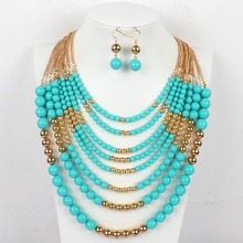 multi layer necklaces statement necklace fashion women acrylic bead gold chain necklace popular jewelry collier femme